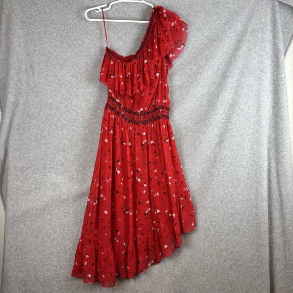 NWT Joie Midi Dress Womens Medium Red Floral 100% Silk One-Shoulder Asymmetrical - Picture 8 of 8